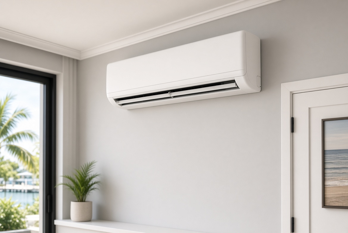 Wall-mounted mini-split indoor unit in a Gulf Coast home