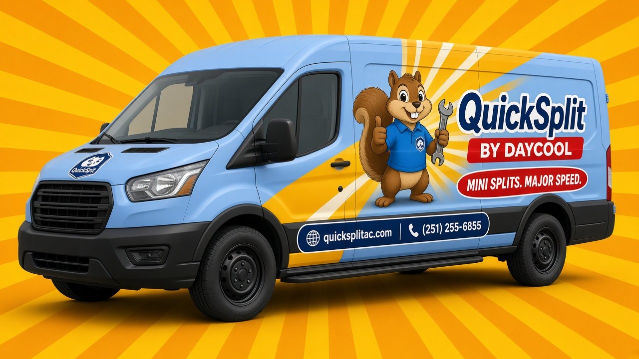 QuickSplit by Daycool van wrap with Zippy the squirrel mascot